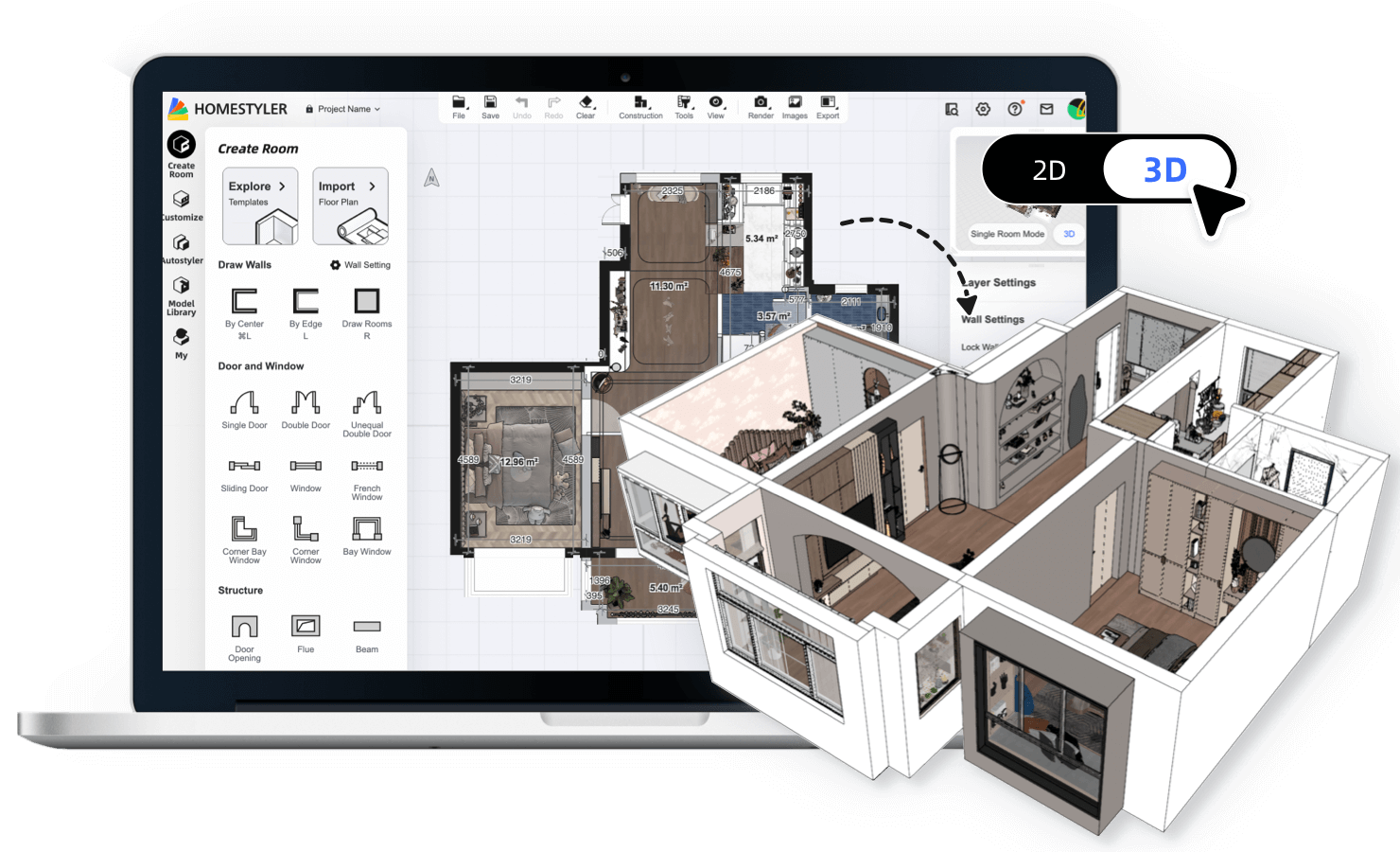 Homestyler通過一鍵將2D戶型圖轉為3D模型的全能設計工具,輕鬆簡化裝修流程。

